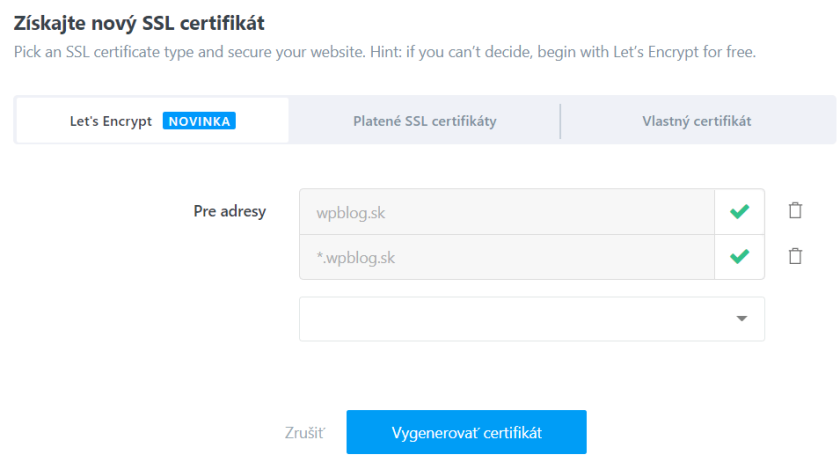 Vytvorenie SSL certifikátu